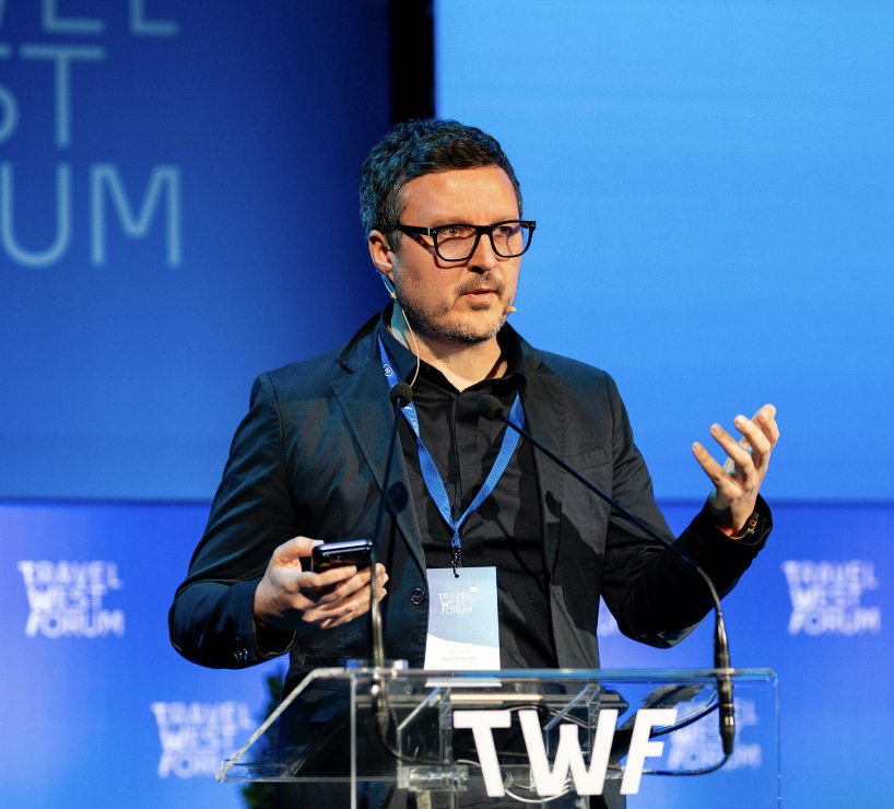 Georgios V. Efstratiadis speaking at Travel West Forum.